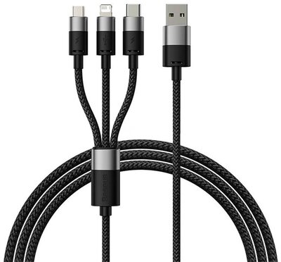 BASEUS STARSPEED adatkábel 3in1 (USB - Type-C/lightning/microUSB, 3.5A, PD gyorstöltő, 60cm) FEKETE