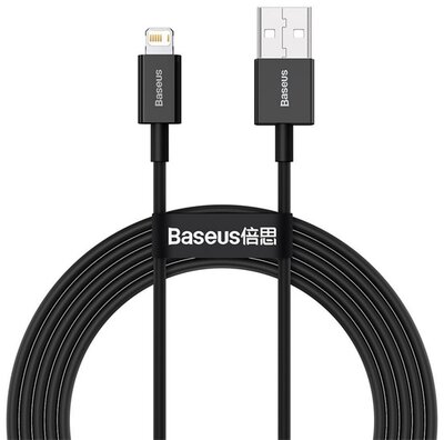 BASEUS SUPERIOR adatkábel (USB - lightning, 2.4A, PD gyorstöltő, 200cm, törésgátló) FEKETE