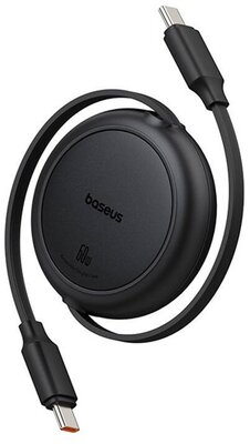 BASEUS FREE2PULL MINI adatkábel (Type-C - Type-C, 60W, PD gyorstöltő, 100cm, csévélhető) FEKETE