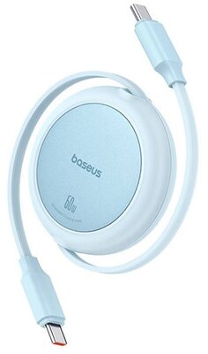 BASEUS FREE2PULL MINI adatkábel (Type-C - Type-C, 60W, PD gyorstöltő, 100cm, csévélhető) VILÁGOSKÉK