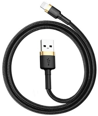 BASEUS CAFULE adatkábel (USB - lightning, 2.4A, gyorstöltő 3.0, 100cm, törésgátló) FEKETE/ARANY