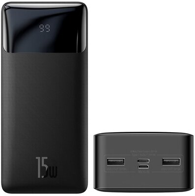 BASEUS BIPOW OE vésztöltő 2 USB+Type-C+microUSB aljzat (30000mAh, 15W, PD gyorstöltő, LED kijelző) FEKETE