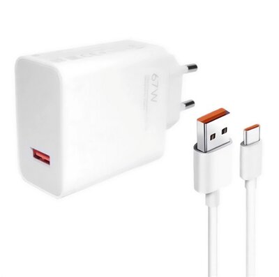 XIAOMI HYPERCHARGE hálózati töltő USB aljzat (67W, gyorstöltő + Type-C kábel) FEHÉR