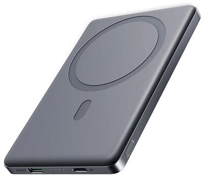 JOYROOM vésztöltő Type-C aljzat (5000mAh, 20W, PD gyorstöltő, wireless, MagSafe, LED jelzés) SÖTÉTSZÜRKE