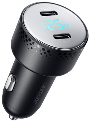 JOYROOM autós töltő 2 Type-C aljzat (70W, PD gyorstöltő 3.0, LED jelzés) FEKETE