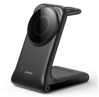 JOYROOM asztali töltőállvány 3in1 (15W, wireless, gyorstöltő, MagSafe, Airpods, Apple Watch töltő) FEKETE