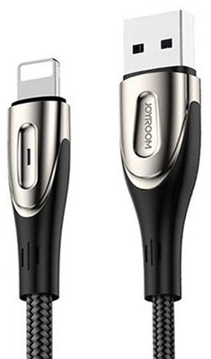 JOYROOM SHARP adatkábel (USB - lightning, 2.4A, gyorstöltő, 200cm, cipőfűző, LED jelzés) FEKETE