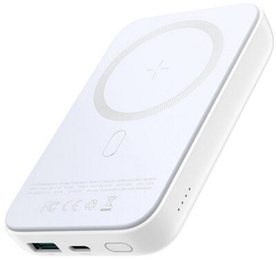JOYROOM vésztöltő Type-C+USB aljzat (10000mAh, 20W, PD gyorstöltő, wireless, MagSafe, mini) FEHÉR