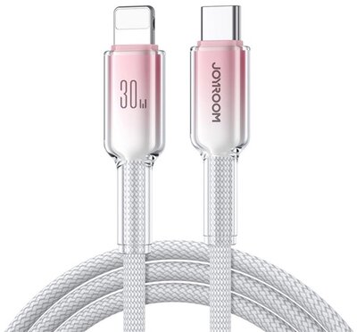 JOYROOM CRYSTAL-CLEAR adatkábel (Type-C - lightning, 3A, gyorstöltő, 120cm, cipőfűző) FEHÉR