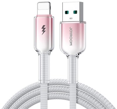 JOYROOM CRYSTAL-CLEAR adatkábel (USB - lightning, 3A, gyorstöltő, 120cm, cipőfűző) FEHÉR