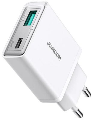 JOYROOM hálózati töltő USB+Type-C aljzat (20W, PD gyorstöltő 3.0, vékony) FEHÉR