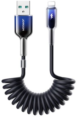 JOYROOM CRYSTAL-CLEAR adatkábel (USB - lightning, 3A, gyorstöltő, 150cm, spirálkábel) FEKETE