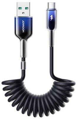 JOYROOM CRYSTAL-CLEAR adatkábel (USB - Type-C, 3A, gyorstöltő, 150cm, spirálkábel) FEKETE