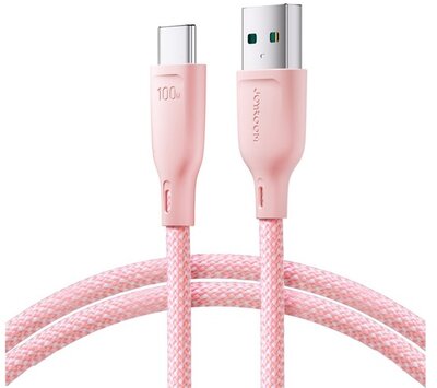JOYROOM adatkábel (USB - Type-C, 100W, gyorstöltő, 100cm, cipőfüző) RÓZSASZÍN