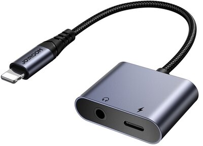 JOYROOM audió adapter és töltőkábel (elosztó, lightning+3.5mm jack aljzat - lightning, cipőfűző) FEKETE