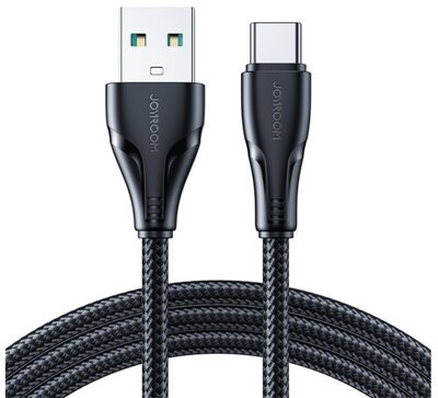 JOYROOM SURPASS adatkábel (USB - Type-C, 3A, gyorstöltő, 120cm, cipőfűző, törésgátló) FEKETE