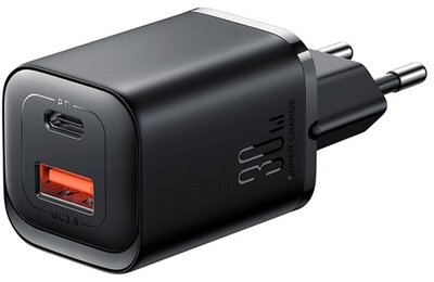 JOYROOM hálózati töltő USB+Type-C aljzat (30W, PD gyorstöltő) FEKETE