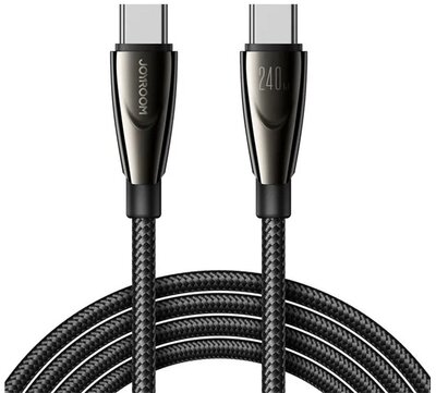 JOYROOM PIONEER adatkábel (Type-C - Type-C, 240W, 120cm, gyorstöltő, cipőfüző) FEKETE