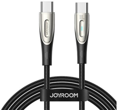 JOYROOM STAR-LIGHT adatkábel (Type-C - Type-C, 100W, 120cm, gyorstöltő, LED jelzés) FEKETE