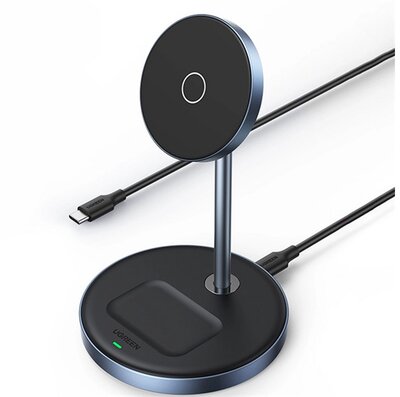 UGREEN CD317 asztali töltő 2in1 (7.5W, gyorstöltő, wireless, MagSafe, Apple Airpods töltő, Qi2) FEKETE