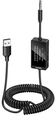 UGREEN bluetooth audió adapter (v5.4, 3.5mm jack, TX/RX funkció, spirál kábel) FEKETE