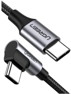 UGREEN Kábel USB-C - USB-C, PD, 90°-os, 60W, 3A, M/M 1m, fekete