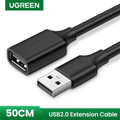 UGREEN Kábel USB 2.0 USB-A - USB-A, hosszabbító, 480 Mbps, M/F, 0,5m fekete