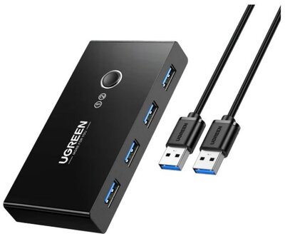 UGREEN KMP Switch USB 3.0, 4 port, 2x4, 2 USB-A bemenet 4 USB-A kimenet, 5Gbps, fekete