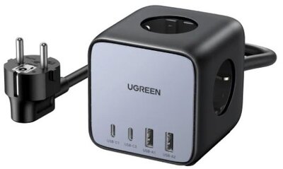 UGREEN PowerCube 7 az 1-ben hálózati elosztó, 65W, DigiNest Cube, 2x USB-C, 2x USB-A, 3x SCHUKO, 1,8m, fekete