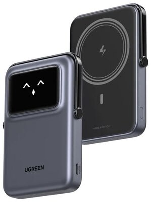 UGREEN Power Bank hordozható töltő, vezeték nélküli töltés, 10000mAh, 20W, USB-C, Mágneses Uno Robot, szürke