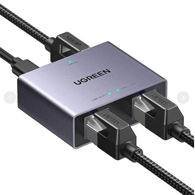 UGREEN Ethernet Splitter, Gigabit Ethernet elosztó, LAN adapter, T elosztó, 1000 Mbps, szürke