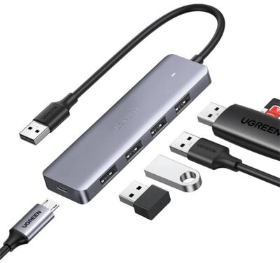 UGREEN USB 3.0 HUB 4 Port USB-A, 5 Gbps, USB-C tápellátással, szürke