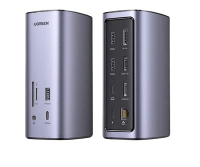 UGREEN Dokkoló állomás 12 az 1-ben, Triple Display, 8K@30Hz, USB 3.1 HUB, Ethernet, HDMI 2.1, DP 1.2, 100W, szürke