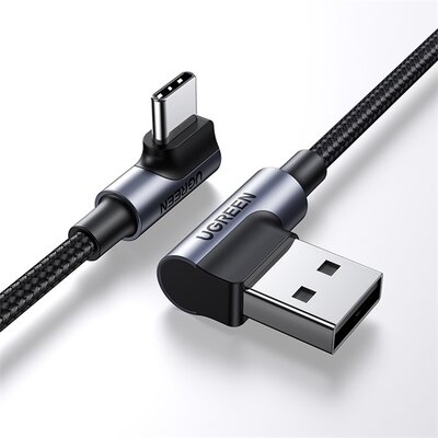 UGREEN Kábel USB 2.0 USB-A - USB-C, 90°-os, 480 Mbps, M/M, 1m, szürke