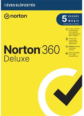 Norton 360 Deluxe - 21417483 - 50GB HU 1 felhasználó, 5 eszköz/1 év, elektronikus licenc