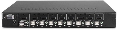 LINDY KVM Switch HDMI, USB 2.0, Audio, RS232, 4K@60Hz, 8 port, beépített 2 portos USB HUB, fekete