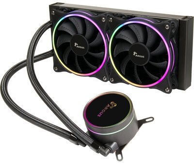 ARGUS Gamer CPU hűtő, Vízhűtés, 2 ventilátor, AIO, Gamer, INTEL és AMD processzorokhoz, ARGB világítással
