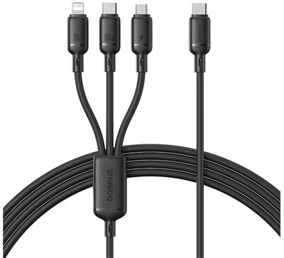 BASEUS SILKY adatkábel 3in1 (Type-C - Type-C/ lightning/microUSB, 100W, gyorstöltő, 150cm) FEKETE