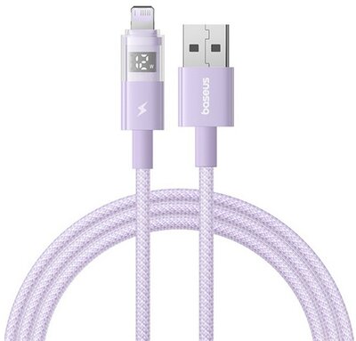 BASEUS DISPLAY II adatkábel (USB - lightning, 2.4A, gyorstöltő, cipőfűző, LED kijelző, 100cm) LILA