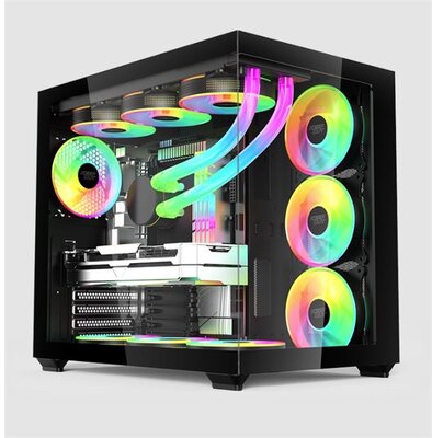 KEEP OUT Számítógépház - XC-800 PRO (fekete, ablakos, 4x12cm ARGB venti, microATX, 2xUSB2.0, 1xUSB3.0)