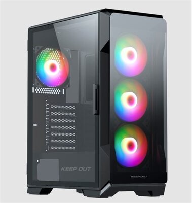 KEEP OUT Számítógépház - XC-901 PRO (fekete, ablakos, 4x12cm ARGB venti, microATX, 1xUSB3.0, 1xType-C)