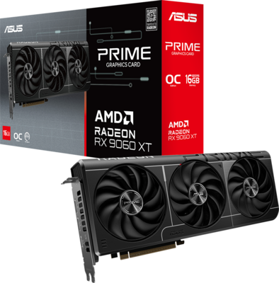 ASUS Video Card AMD Prime Radeon RX 9060 XT OC Edition 16GB GDDR6 (PRIME-RX9060XT-O16G) VGA, PCIe 5.0, 1xHDMI 2.1b, 2xDisplayPort 2.1a