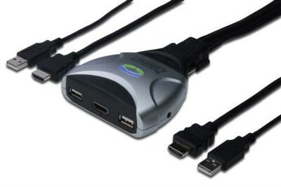 Digitus asztali KVM switch HDMI, USB, 2-port
