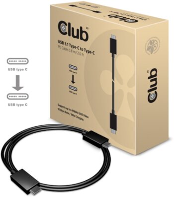 CLUB3D USB 3.1 Type C M - USB 3.1 Type C M Adatkábel 0,8m - Fekete