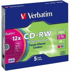 Verbatim 43167 Colour CD-RW Újraírható CD lemez Slim tokban BOX 5db
