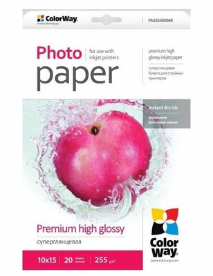 ColorWay Prémium Fotópapír Magasfényű, 255 g/m, 10x15, 20 lap (PSG2550204R)