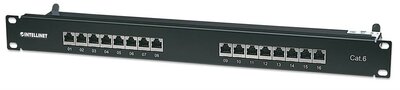 Intellinet Patch panel FTP kat6 16-portos RJ45 19" 1U polc fekete
