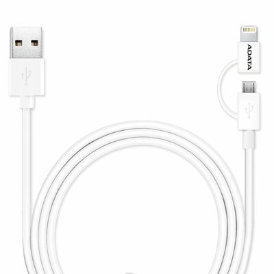 ADATA Lightning, microUSB és USB adat- és töltőkábel 1m fehér (AMFI2IN1-100CM-CWH)