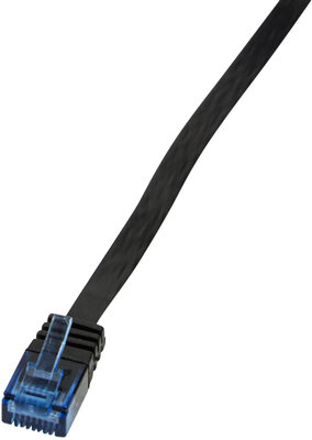 LogiLink CAT5e UTP Flat Patch Cable, AWG 30, blue colour RJ45 short plug, black, 20M