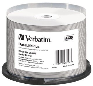 Verbatim CD-R [ cake box 50 | 700MB | 52x | Wide Thermal nyomtatható ]